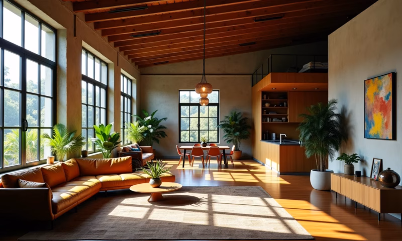 Loft moderno criado a partir da reforma de um galpão.