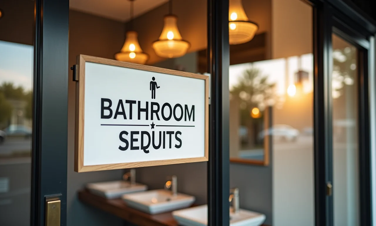 Loja elegante com placas de banheiro em exposição.