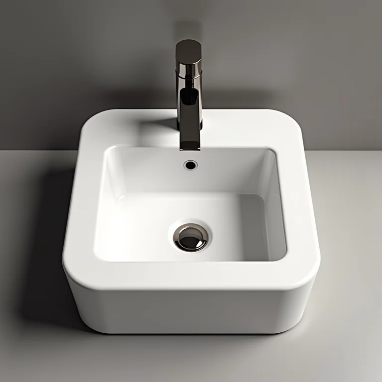 Louças e metais compactos em um banheiro pequeno, otimizando o espaço disponível.