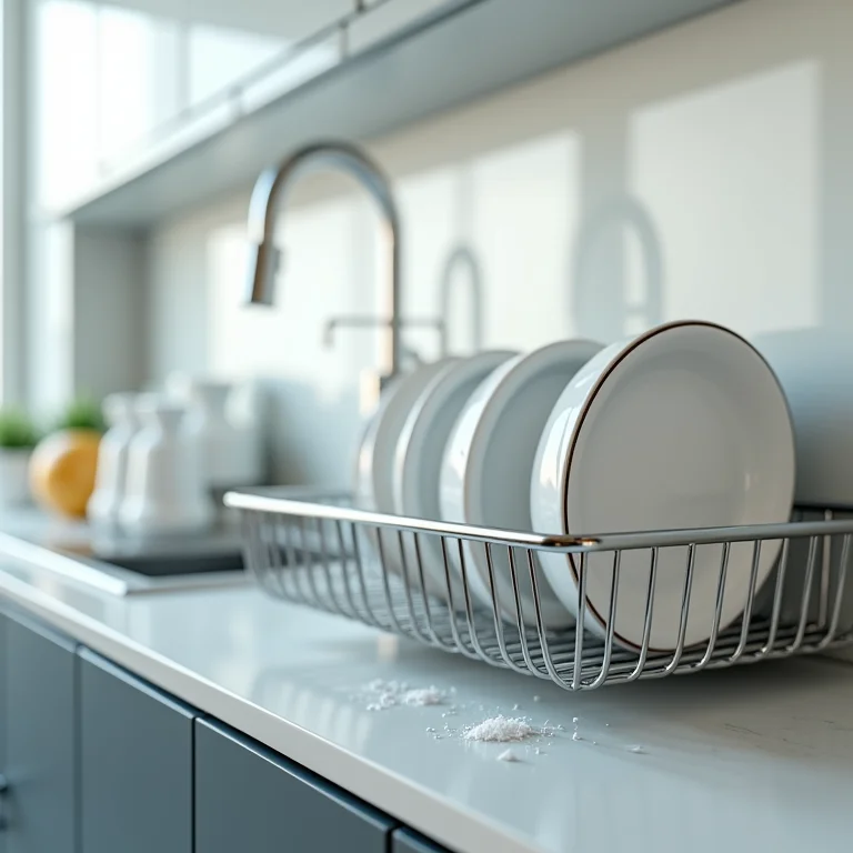 Louças limpas secando em escorredor de parede