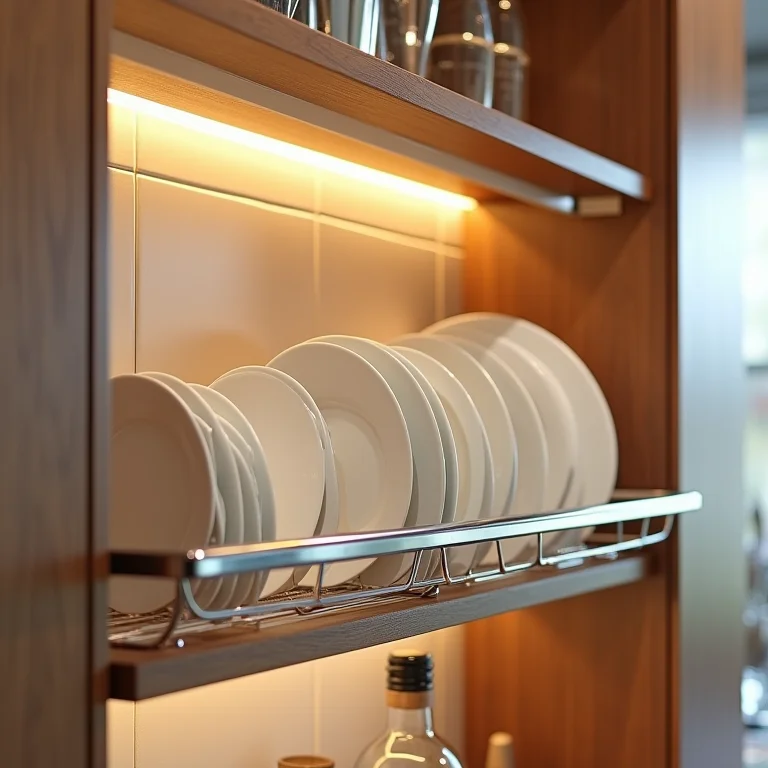 Louças organizadas em escorredor de parede