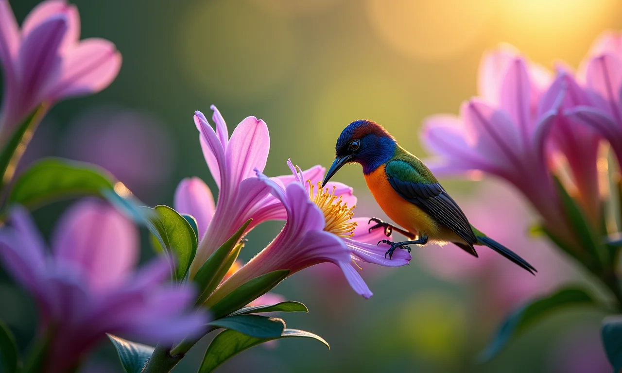 Manacá-da-Serra em cores degradê atraindo pássaros.