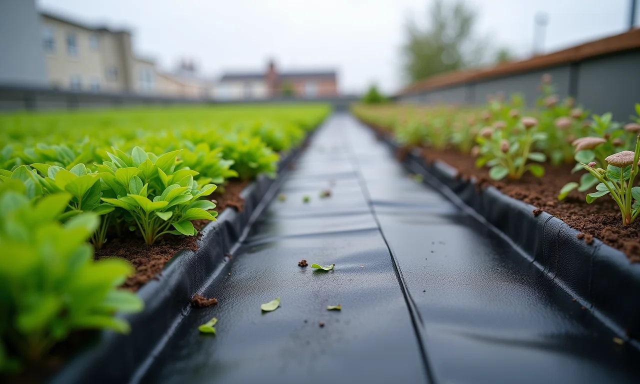 Manta de drenagem Bidim instalada em telhado verde.