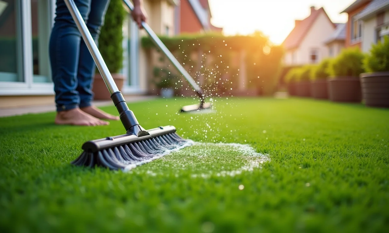 Manutenção e limpeza da grama sintética na varanda.