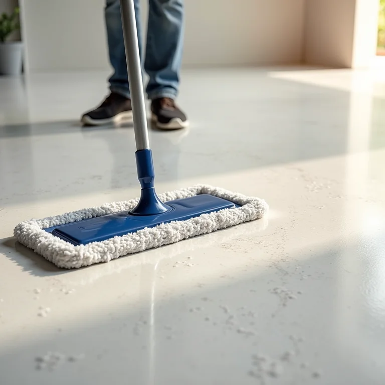 Manutenção simplificada de piso de cimento polimérico com esfregão