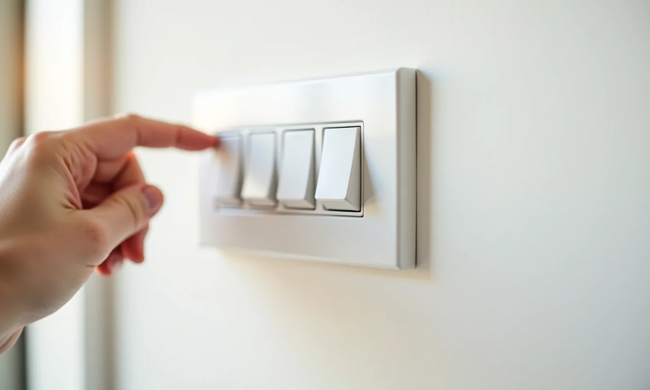 Mão acionando interruptor simples.