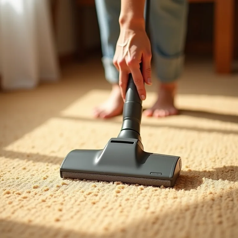 Mão aspirando piso de sisal