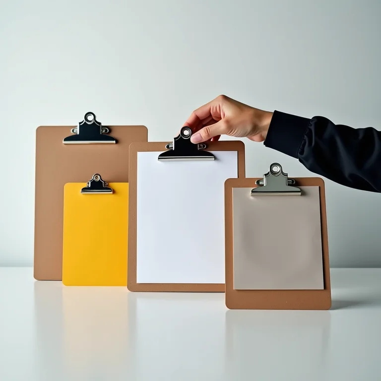 Mão escolhendo prancheta entre diversas opções