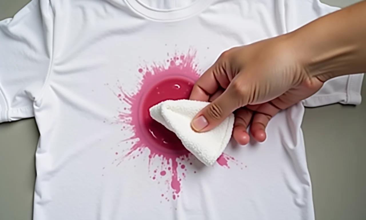 Mão limpando mancha de suco de uva em camisa branca.