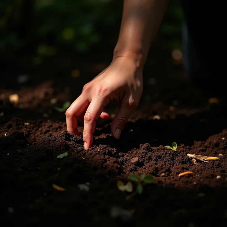 Mão tocando a terra em um jardim