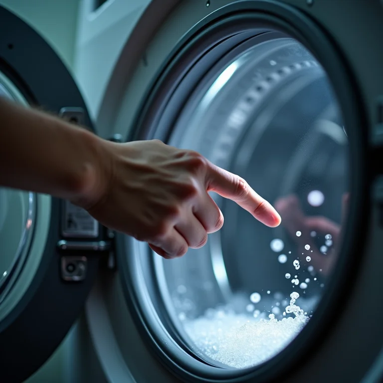 Mão verificando a temperatura da água em uma máquina de lavar.