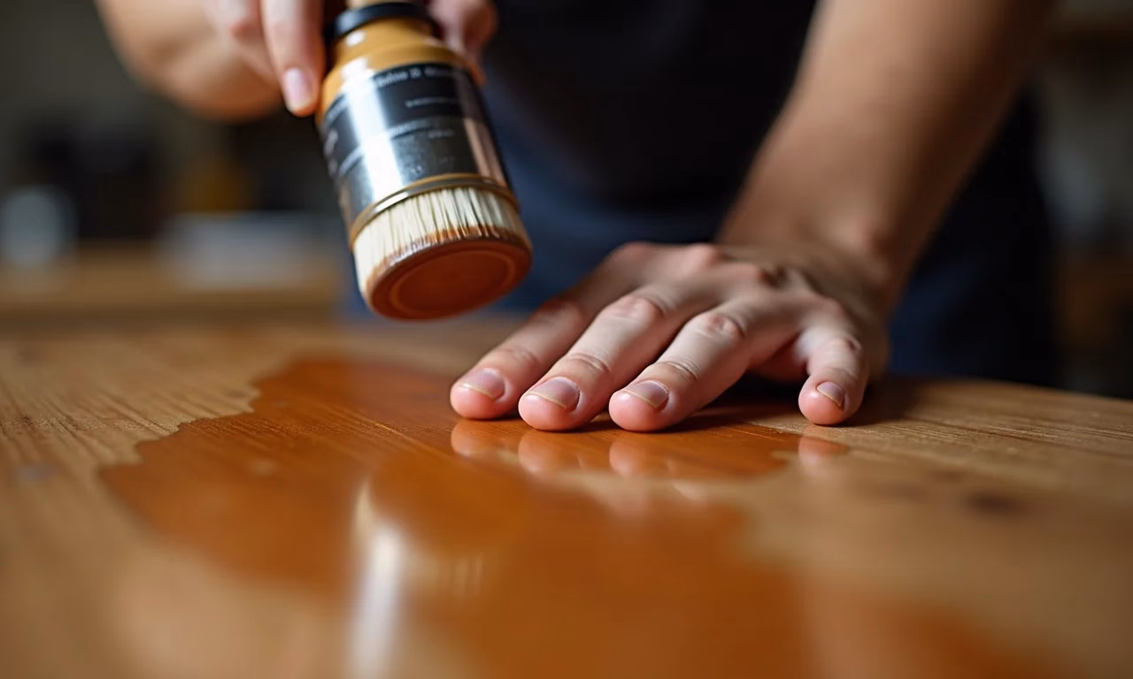 Mãos envernizando madeira para um acabamento perfeito.