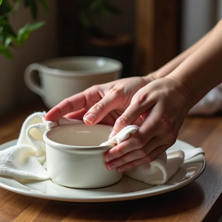 Mãos limpando a borda de um ramequim.