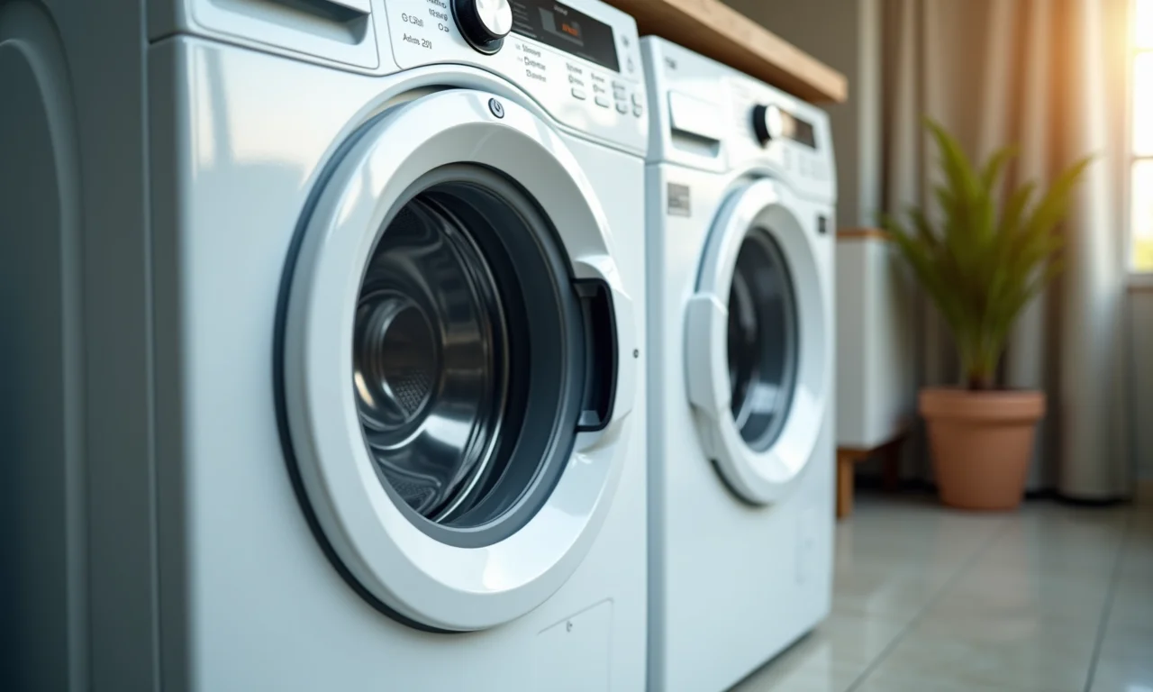 Máquina de lavar centrifugando em alta velocidade, com roupas quase secas.