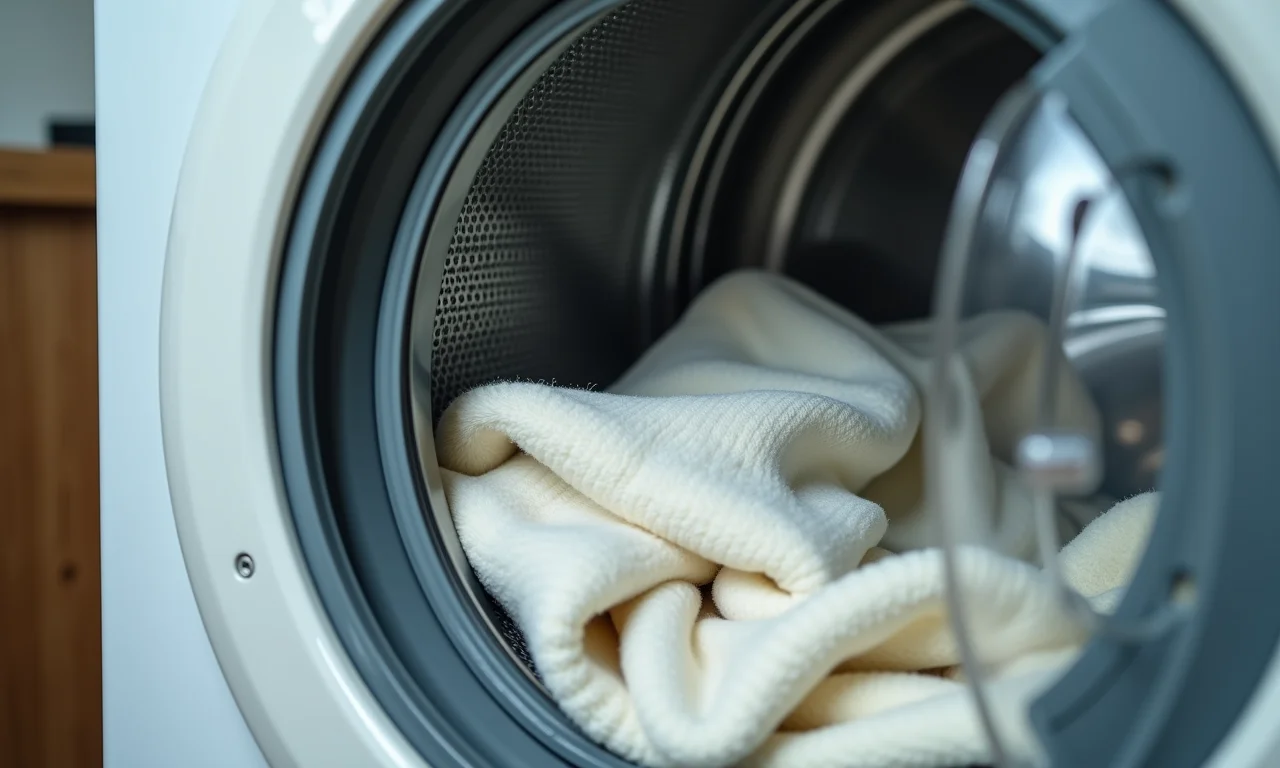 Máquina de lavar centrifugando roupas delicadas com cuidado.