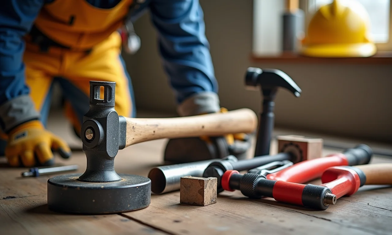 Marreta Vonder ao lado de várias ferramentas de construção, mostrando a variedade.