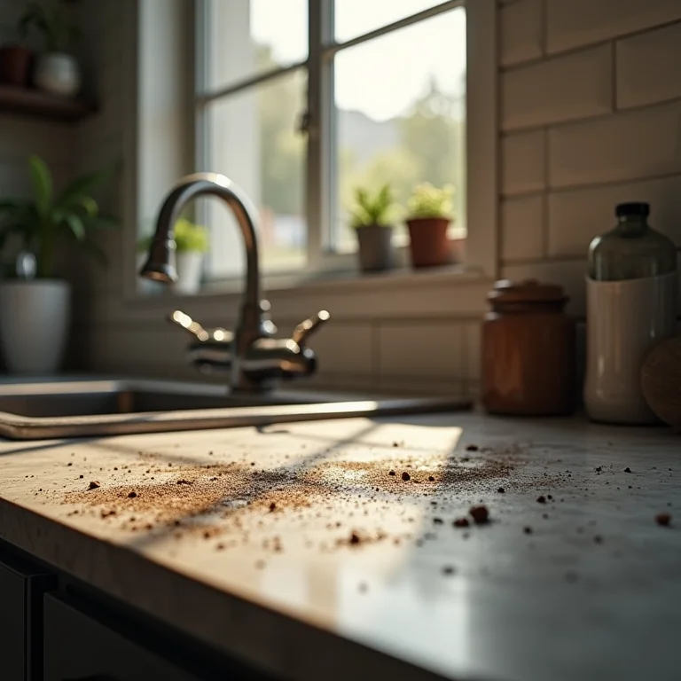 Materiais de difícil limpeza em bancada de cozinha.
