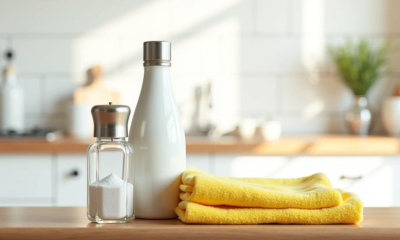 Materiais necessários para remover manchas: sal, vinagre e pano.