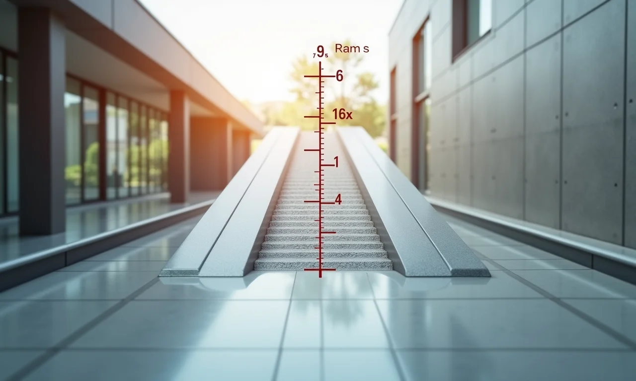 Medição da inclinação máxima permitida em rampa de acesso.