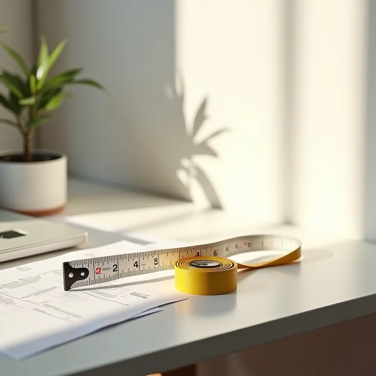 Medindo uma mesa de canto com prateleiras para garantir o ajuste perfeito.