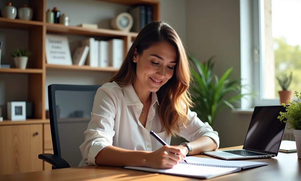 Mesa Escrivaninha Office Plus - Politorno em um escritório doméstico.