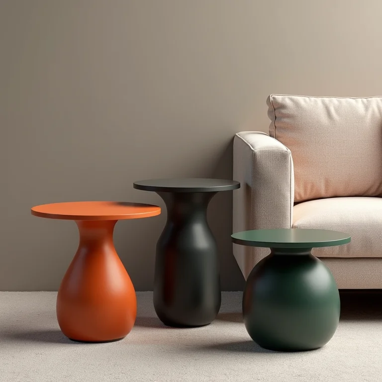 Mesa lateral com cores e acabamentos variados