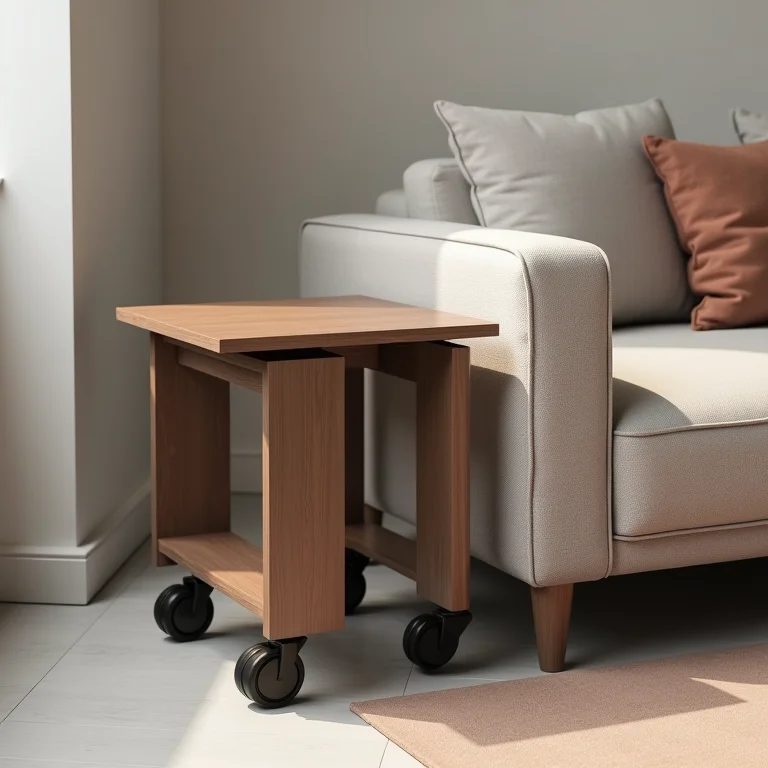 Mesa lateral com rodinhas para maior praticidade