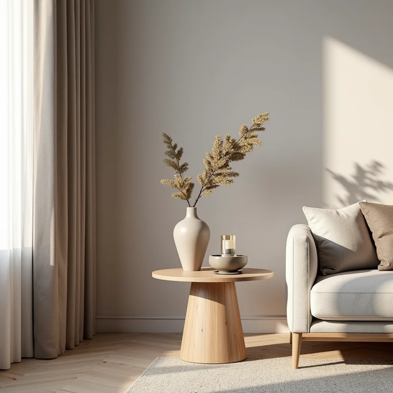 Mesa lateral harmonizada com a decoração da sala