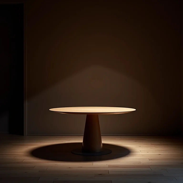 Mesa Saarinen mal iluminada em um ambiente escuro, enfatizando a importância da iluminação adequada.