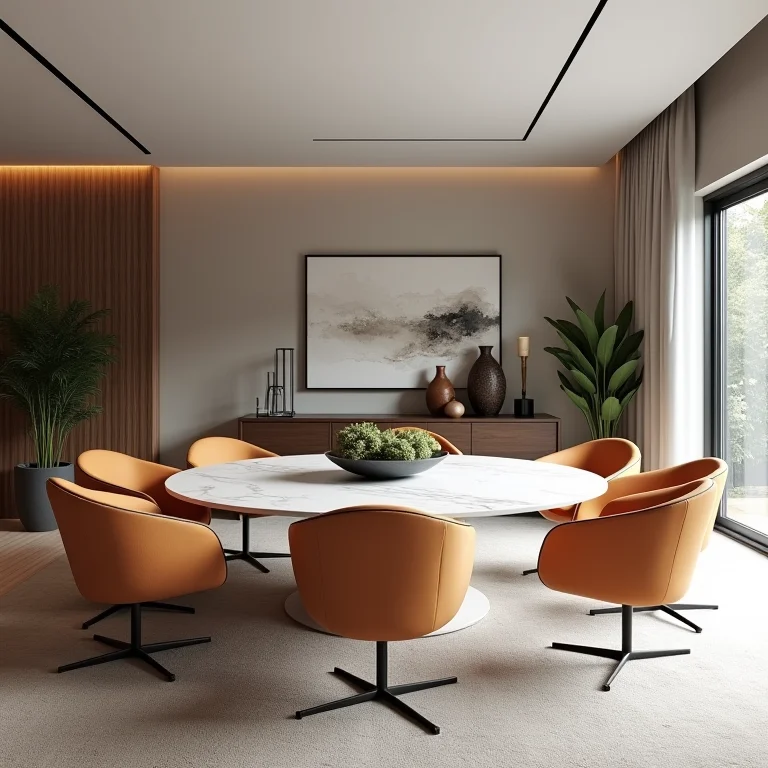 Mesa Saarinen oval em sala ampla