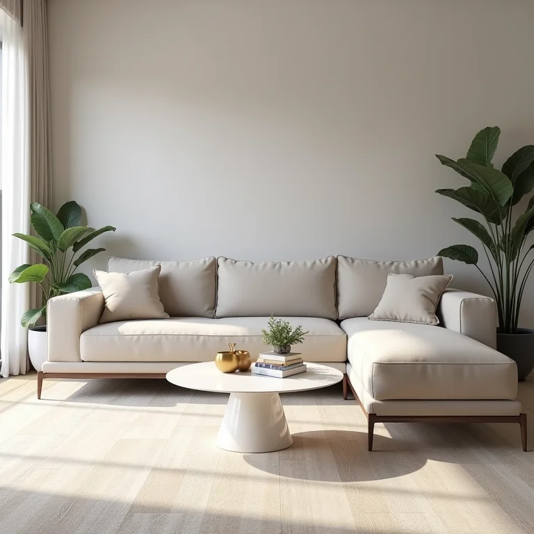 Mesa Saarinen pequena demais em comparação com um sofá grande, ilustrando a importância da proporção.