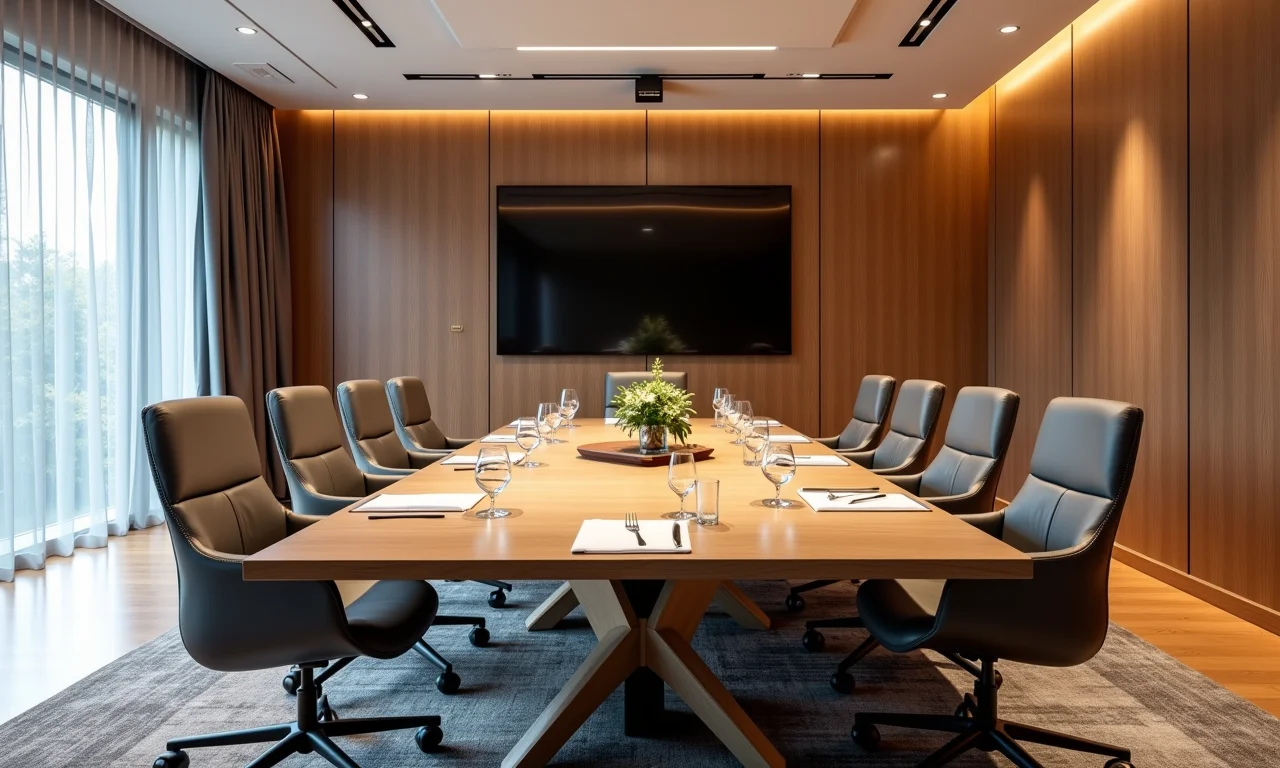 Mesas de reunião em diferentes estilos de decoração de escritório.