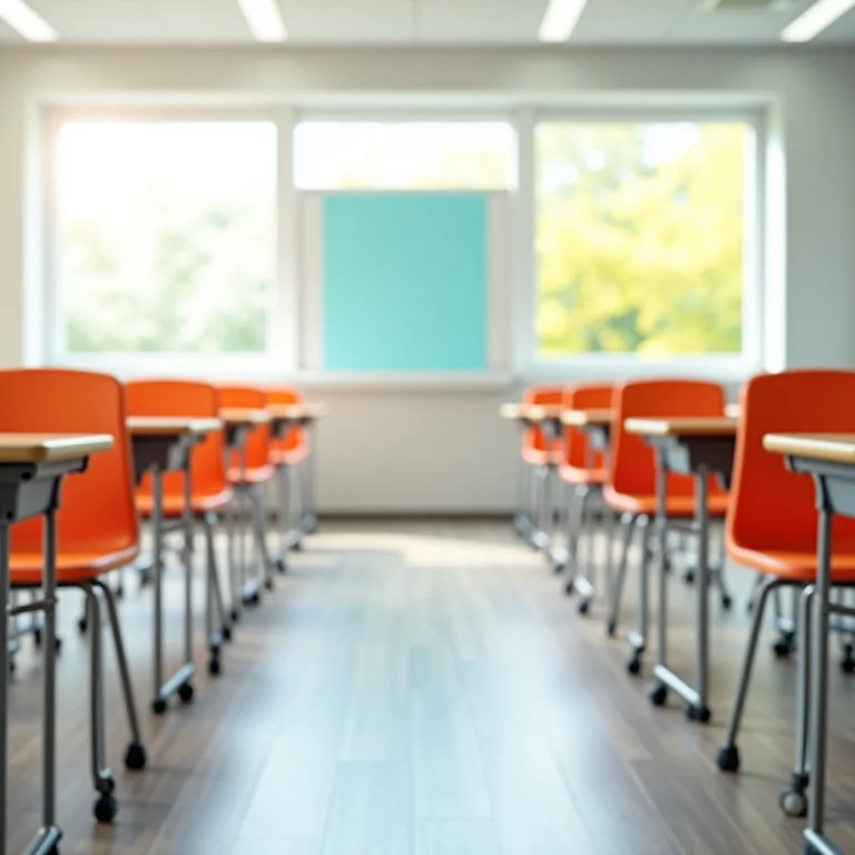 Mobiliário escolar ergonômico em sala de aula moderna