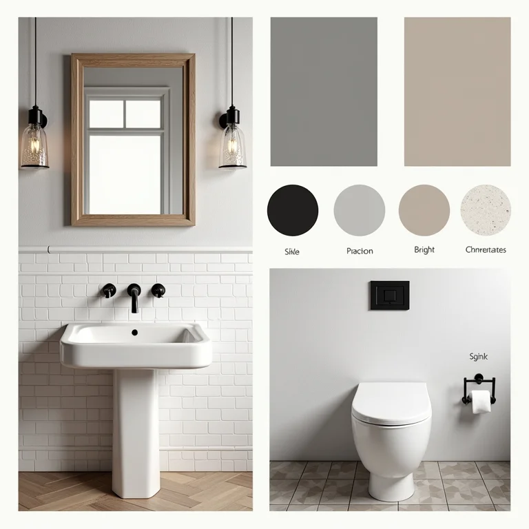 Moodboard de planejamento para reforma de banheiro pequeno