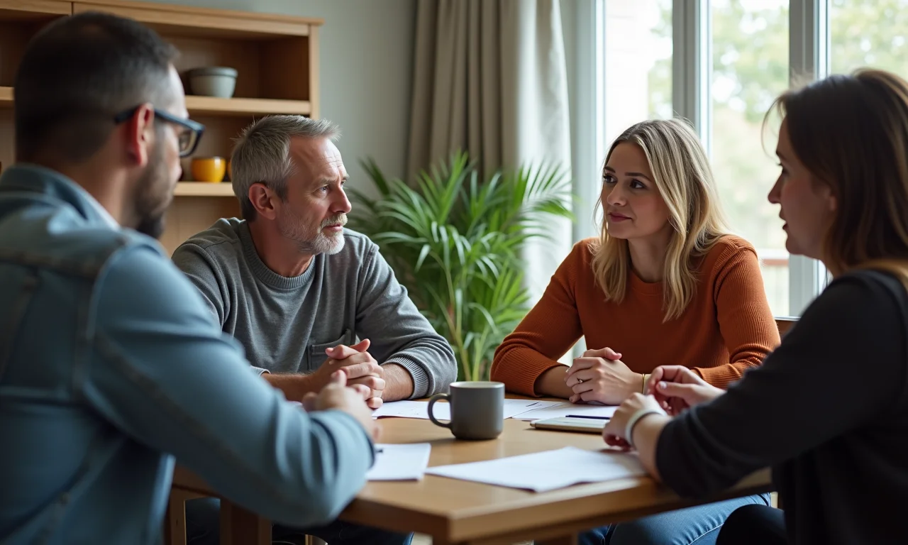 Moradores em reunião discutindo questões de segurança em área comum.