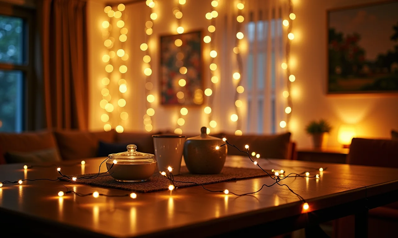 Mostrando a versatilidade das luzes de fada em diferentes decorações de quarto.