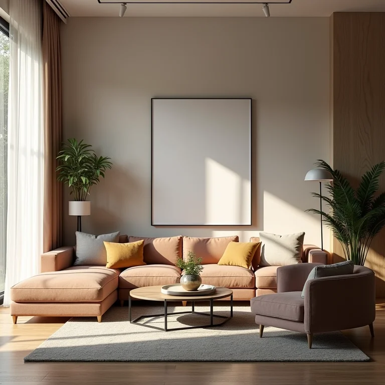 Móveis desproporcionais em uma sala pequena.