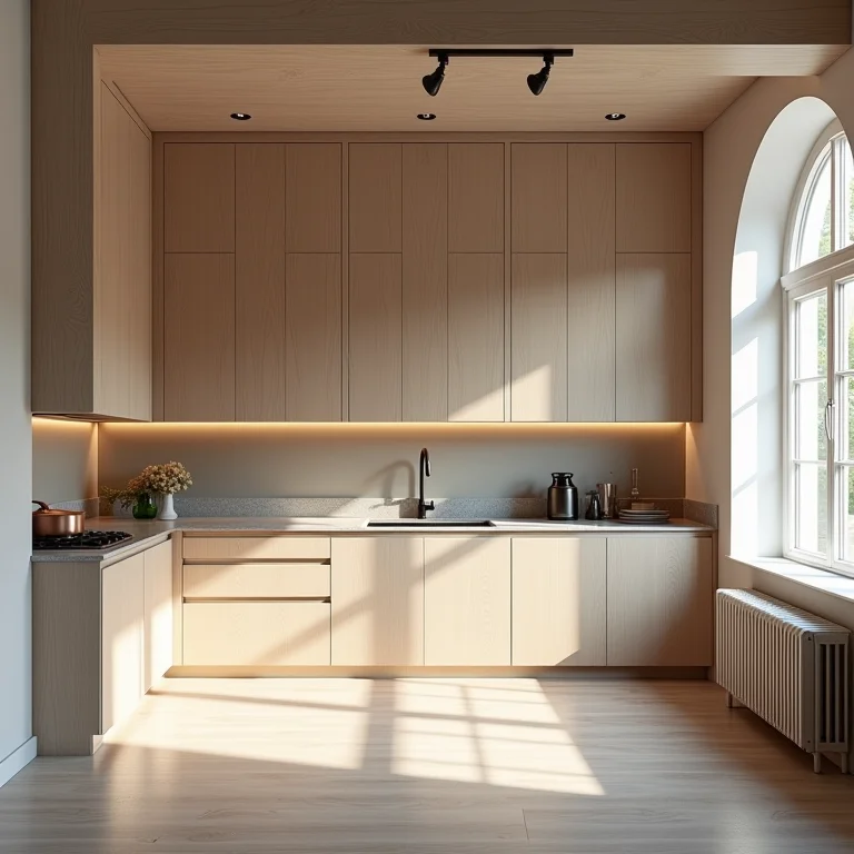 Móveis planejados integrando viga.