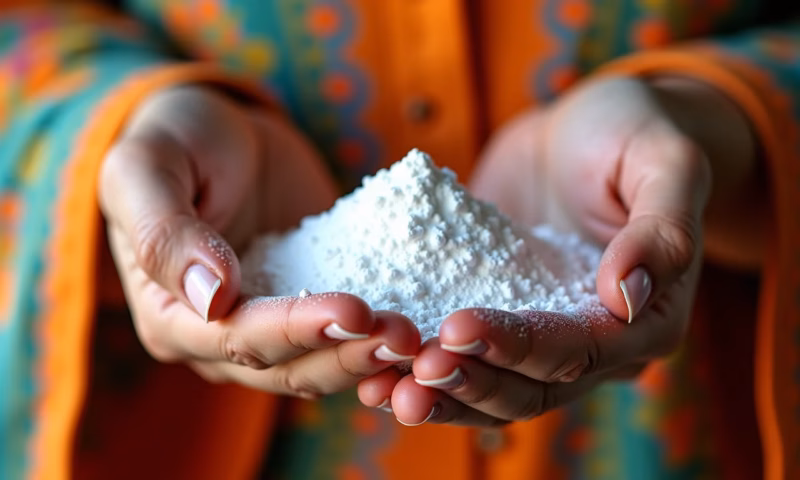 Mulher aplicando talco em mancha de óleo na blusa