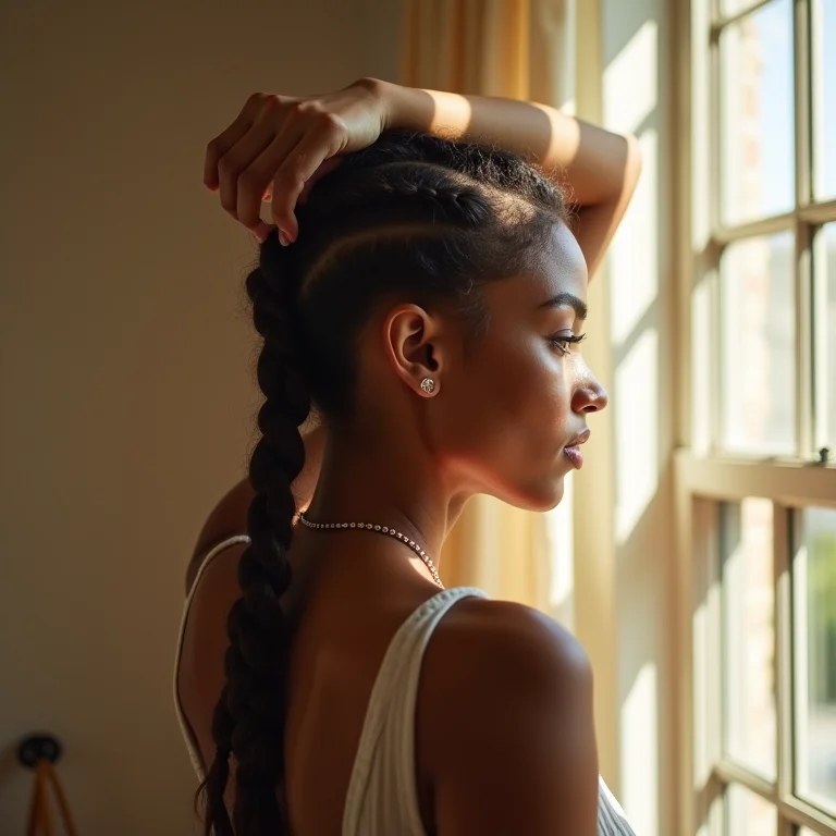 Mulher aproveitando a luz natural em casa