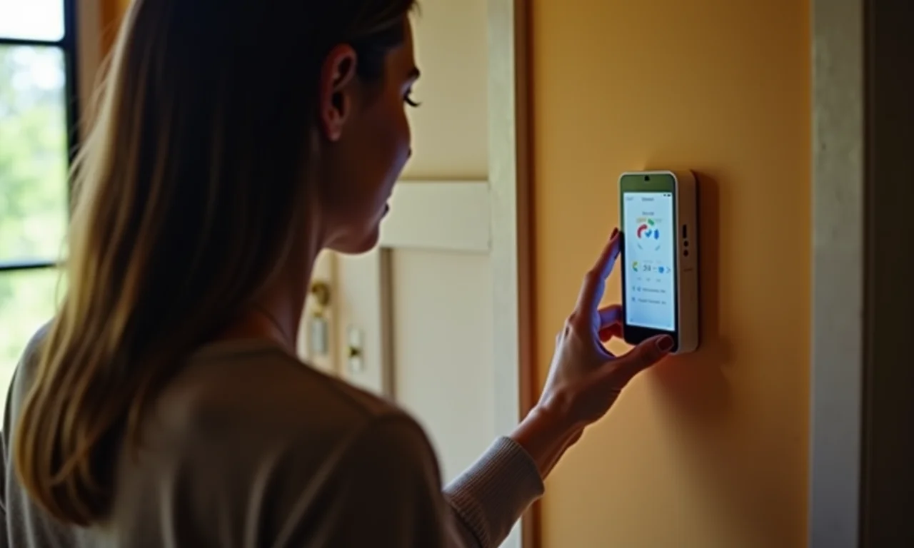 Mulher checando bateria do alarme durante queda de luz.