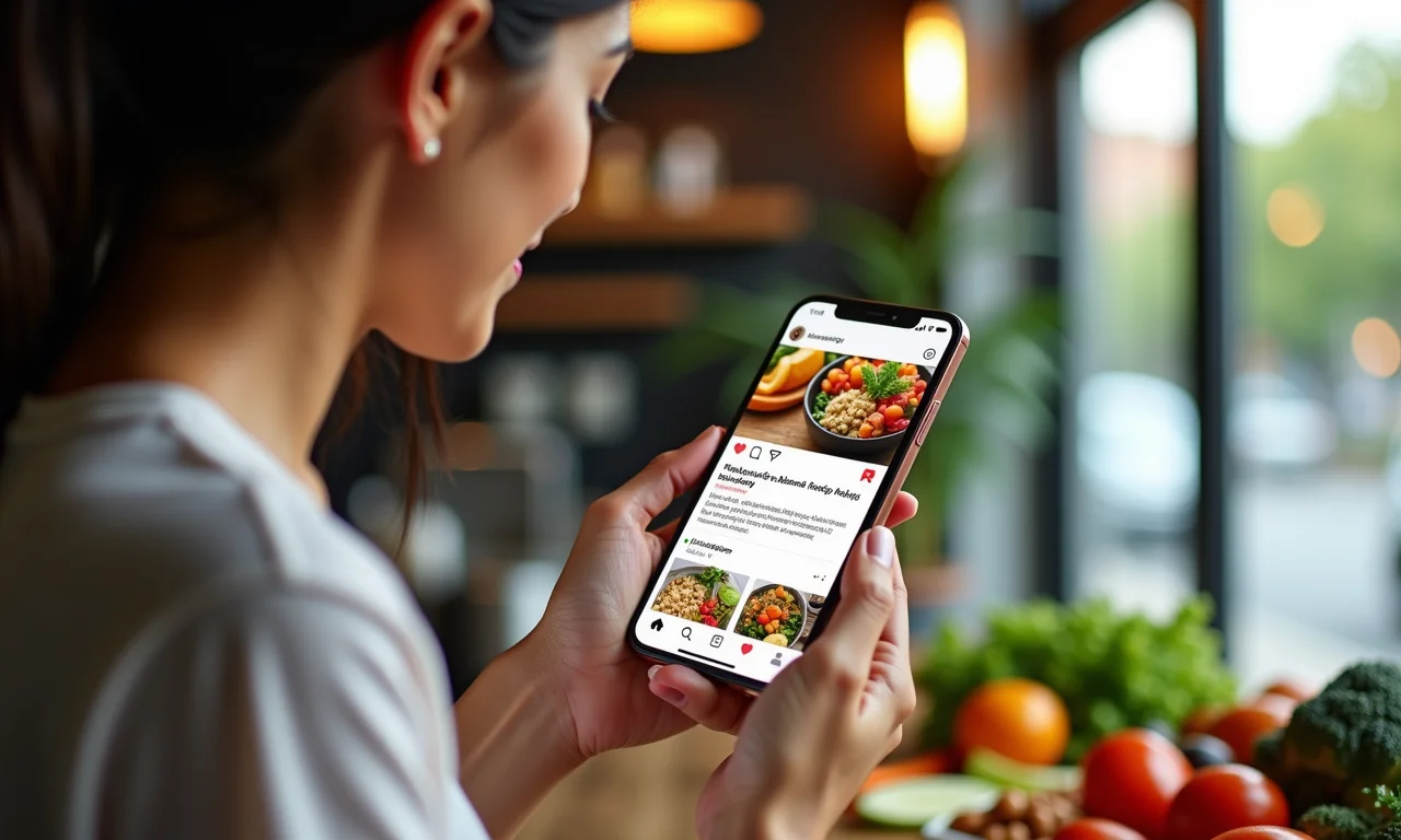 Mulher divulgando negócio de marmitas nas redes sociais.