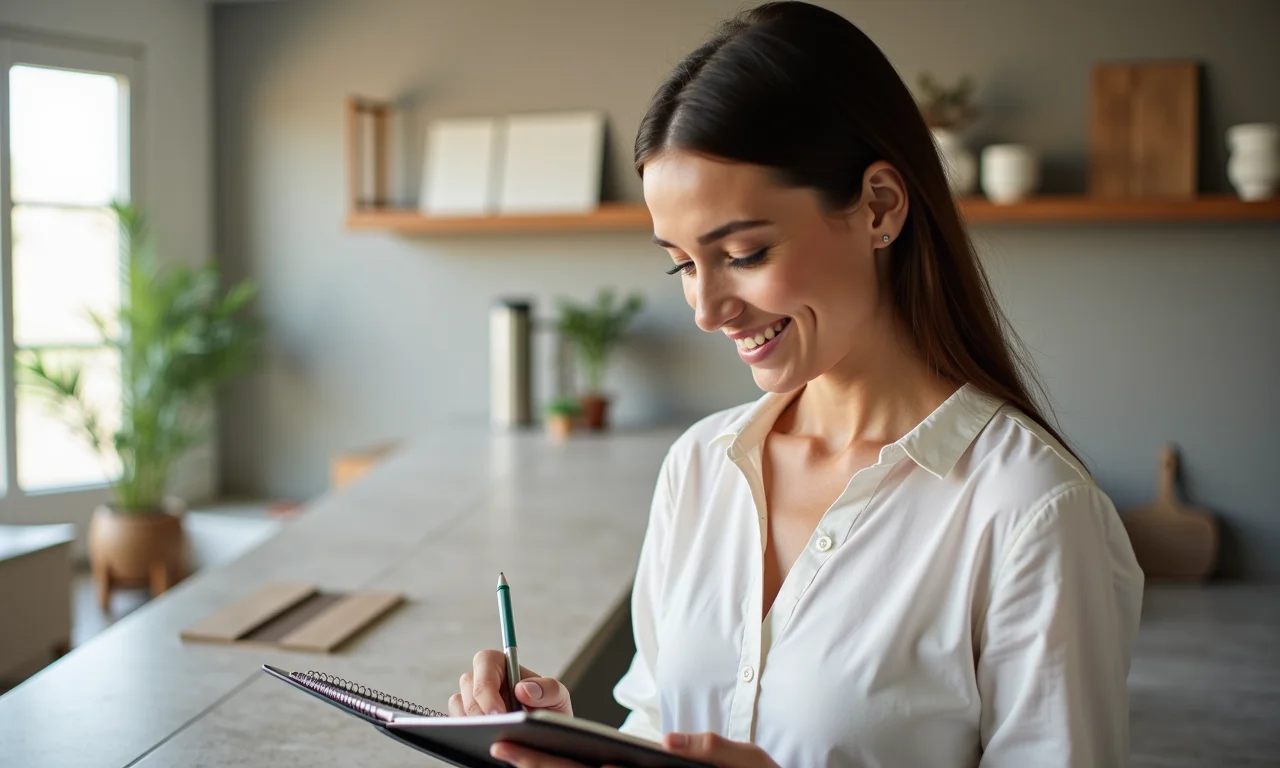 Mulher escolhendo porcelanato Pamesa para sua casa.