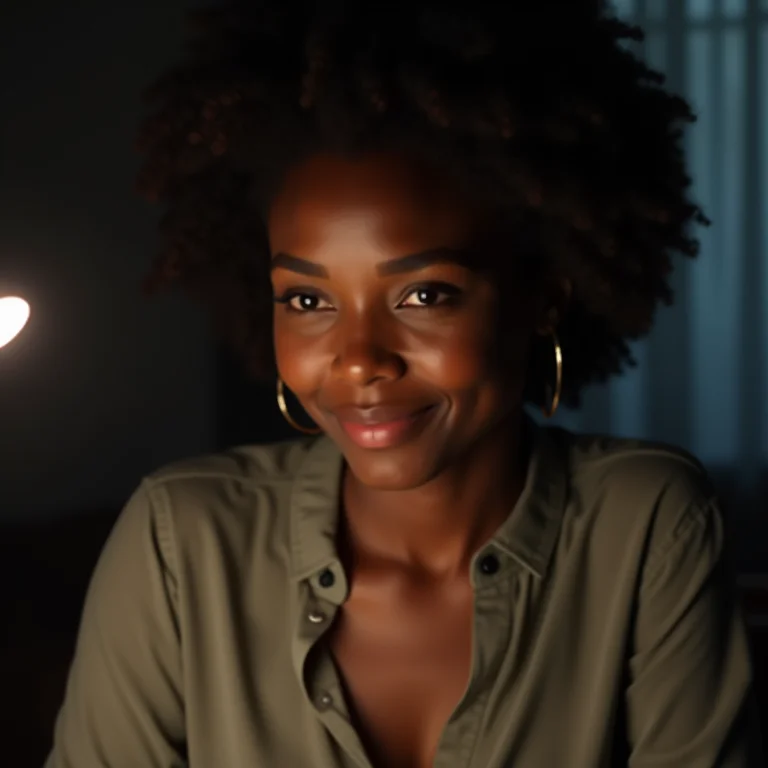 Mulher negra trabalhando com luminária de LED no monitor