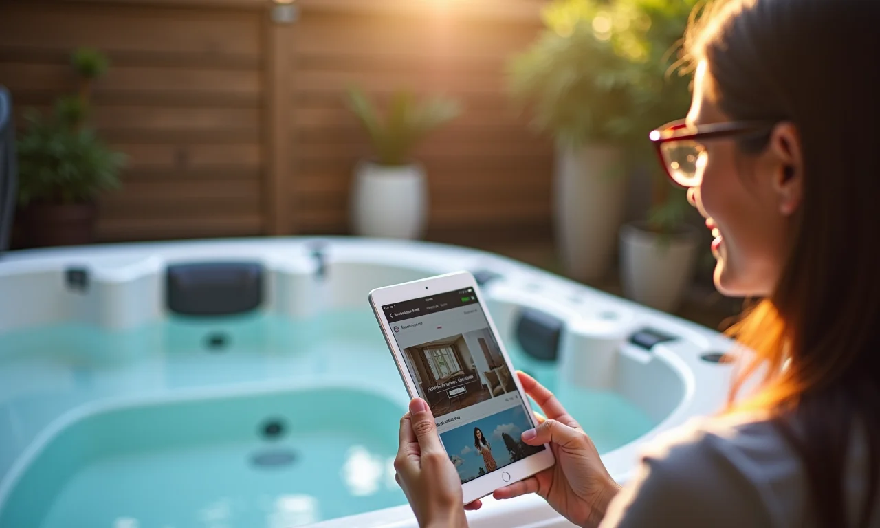 Mulher planejando a compra de uma jacuzzi.