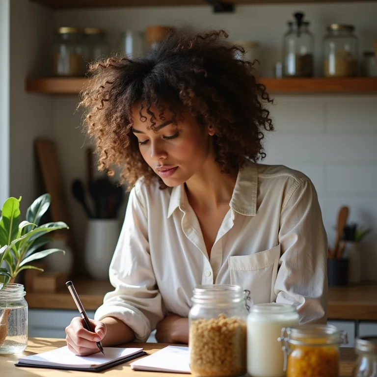 Mulher planejando a organização da cozinha