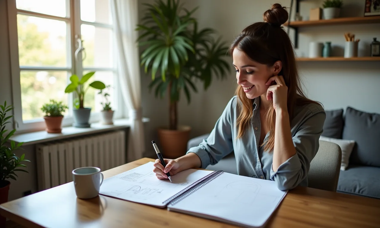 Mulher planejando a reforma do seu home office.