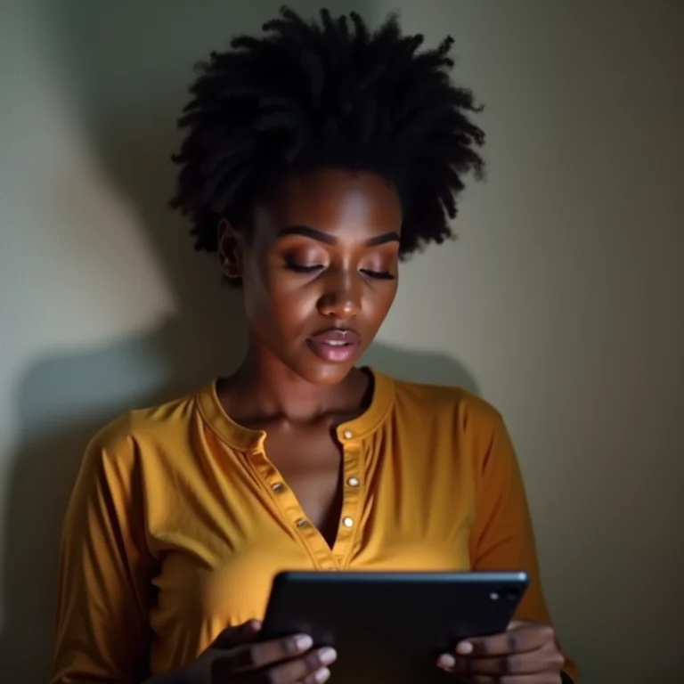 Mulher preocupada com estatísticas de criminalidade.