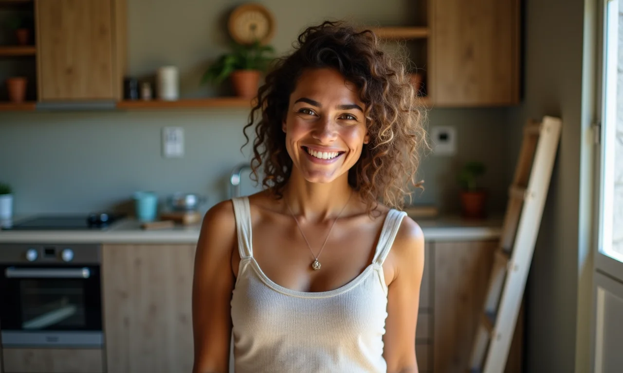 Mulher reformando apartamento sem gastar muito.