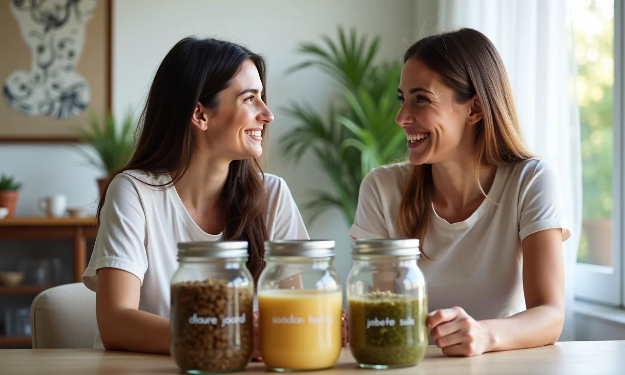Mulheres de diferentes idades conversando sobre o método do cofrinho de 4 potes.